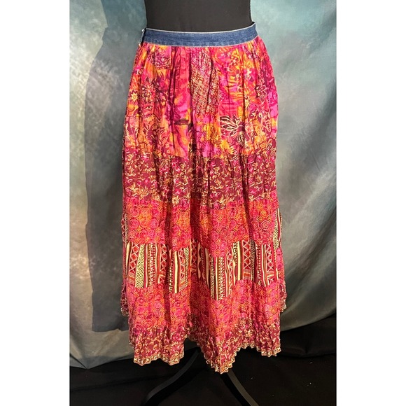 St. John's Bay Vintage Y2K Tiered Maxi Skirt Women's 16 Floral Print Denim Waist - Picture 4 of 5